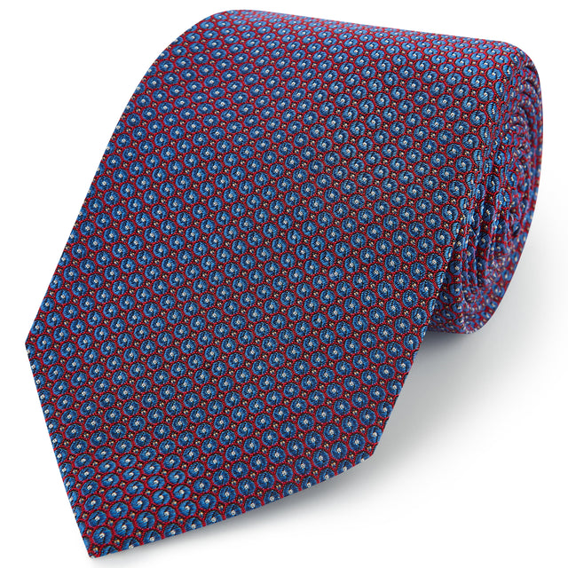 Red Blue Geo Spot Woven Silk Tie