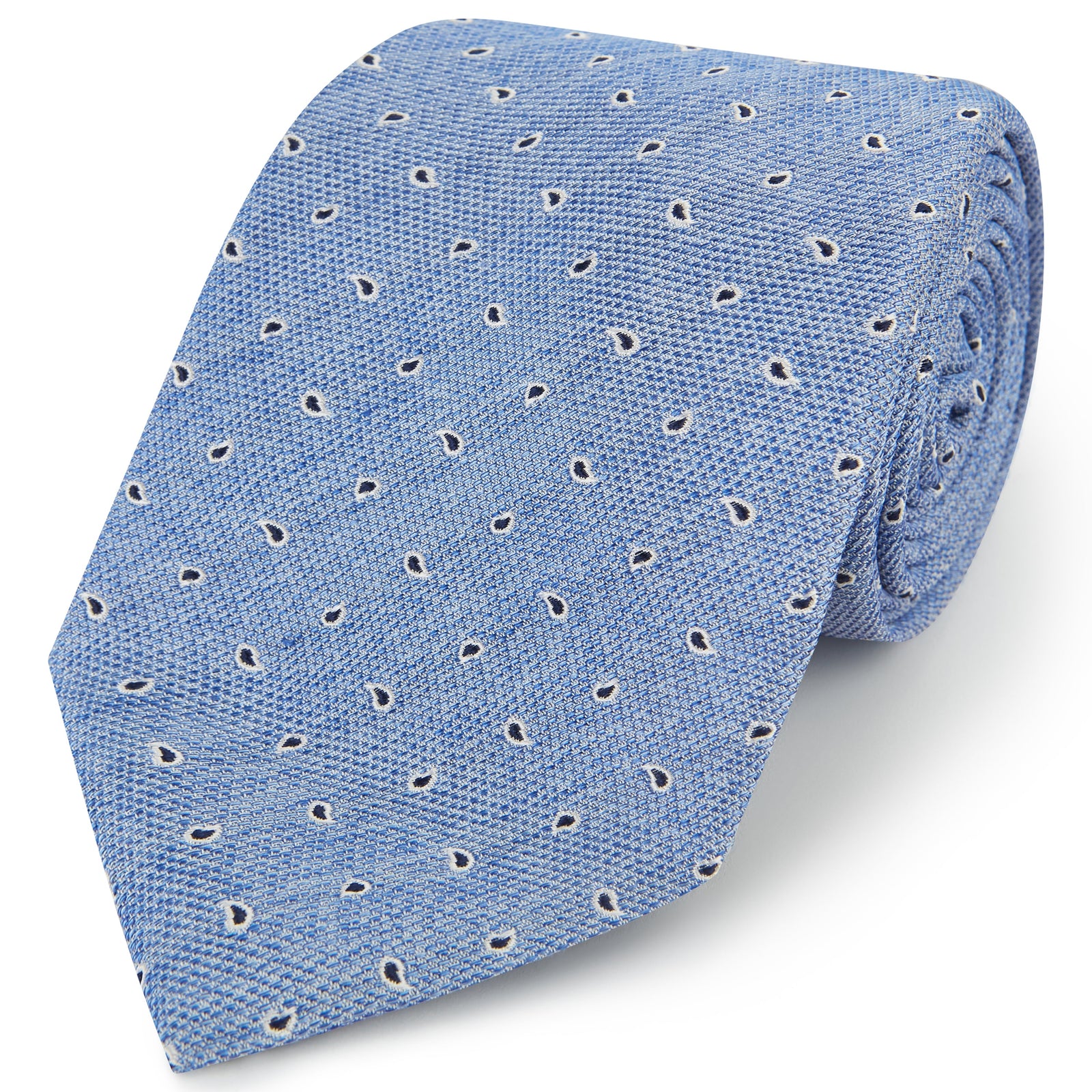 Blue Hopsack Small Paisley Woven Silk Tie