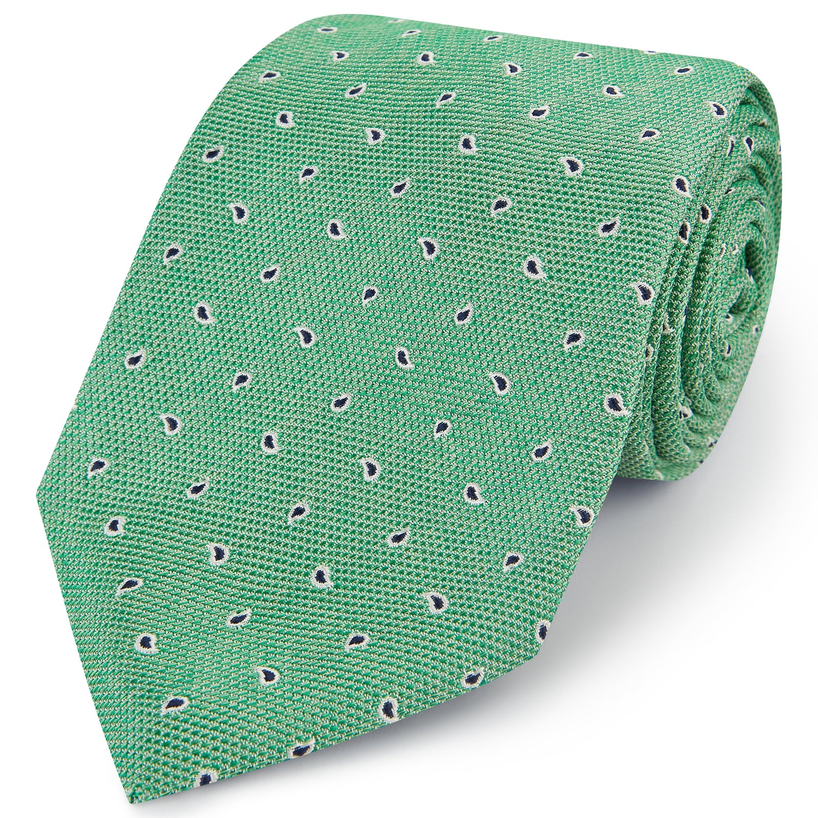 Green Hopsack Small Paisley Woven Silk Tie