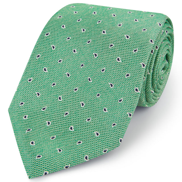 Green Hopsack Small Paisley Woven Silk Tie