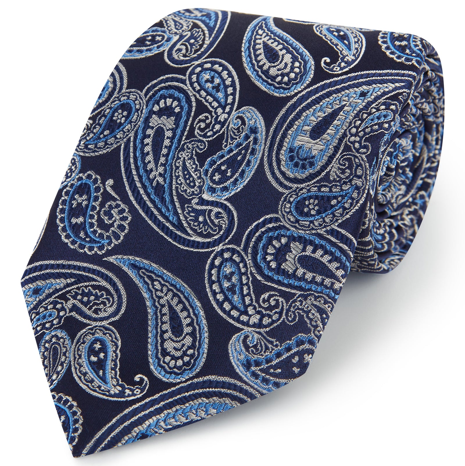 Navy Large Paisley Woven Silk Tie