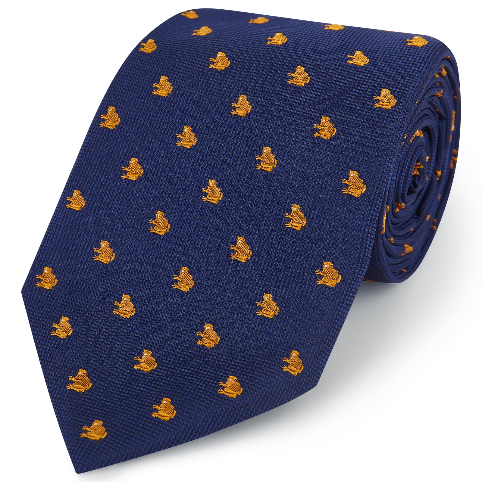 Blue Yellow Hopsack Frog Woven Silk Tie