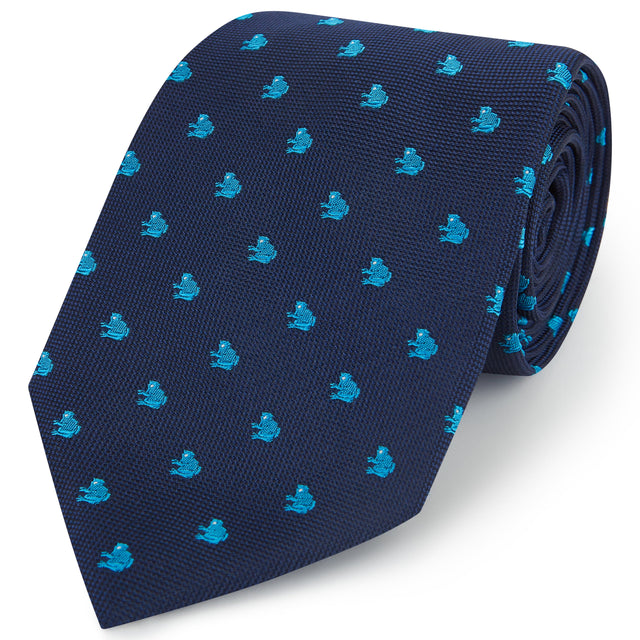 Navy Blue Hopsack Frog Woven Silk Tie