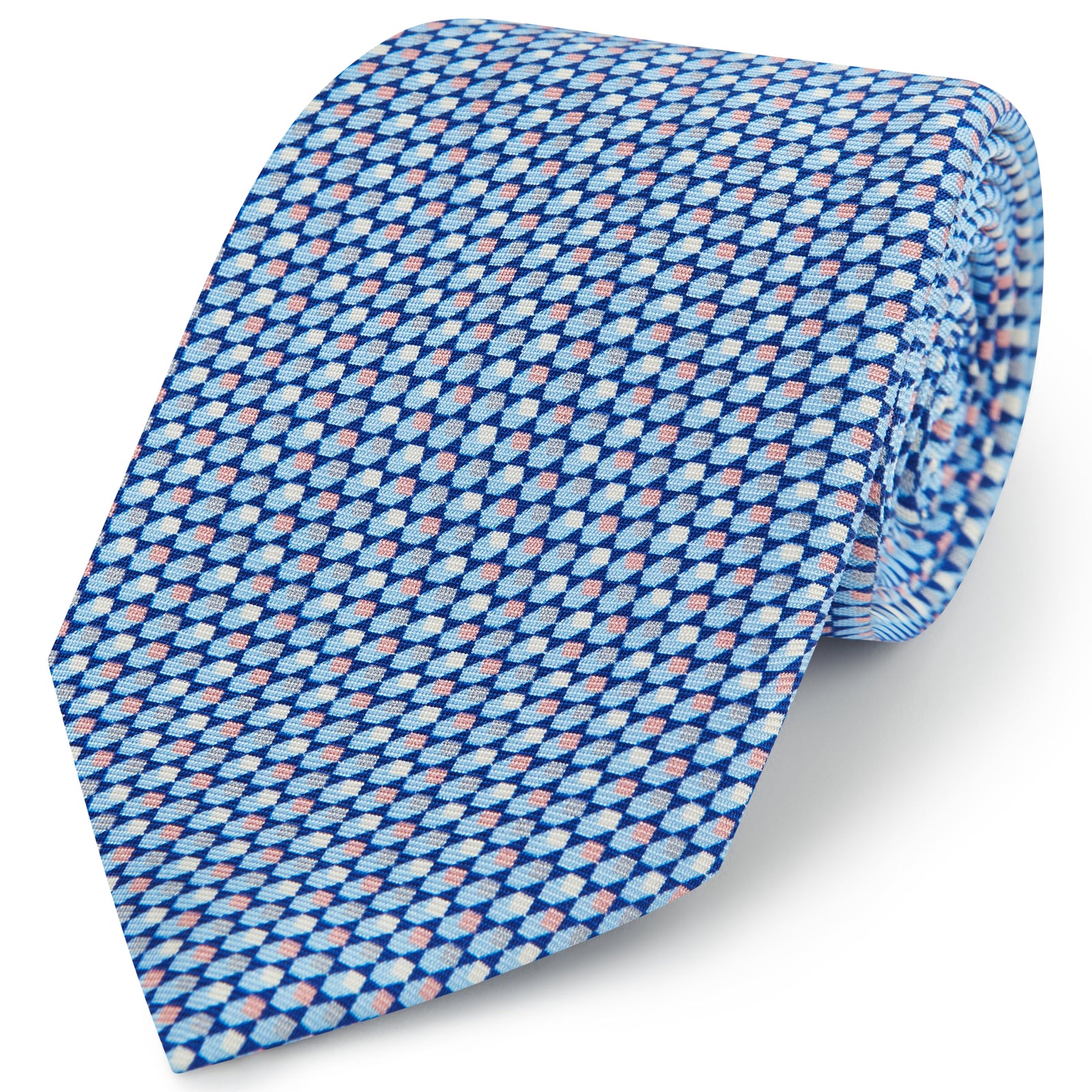 Blue Geo Cubic Printed Silk Tie