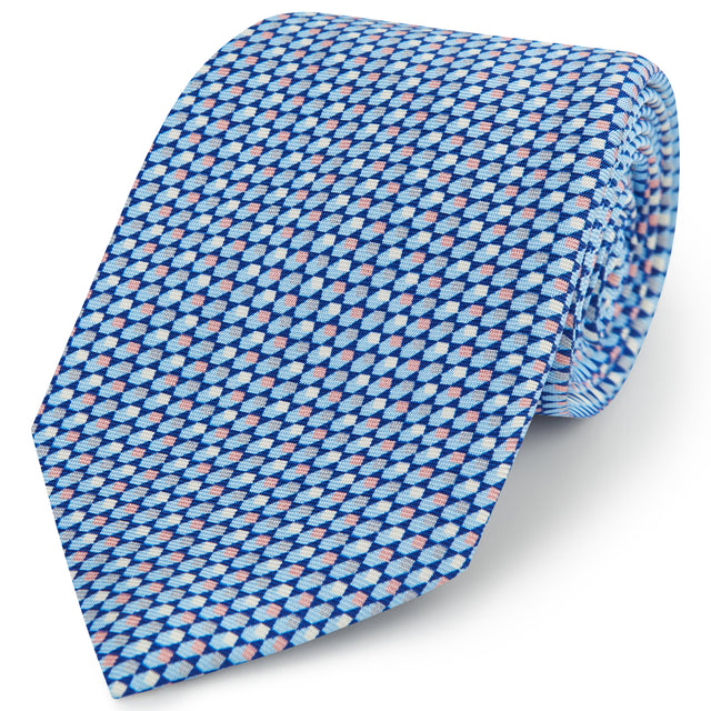 Blue Geo Cubic Printed Silk Tie