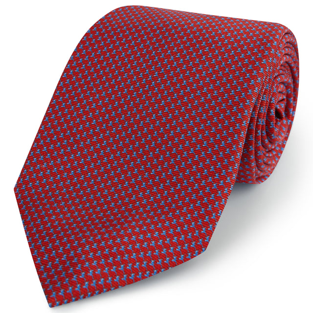 Blue Red Geo Running Man Printed Silk Tie