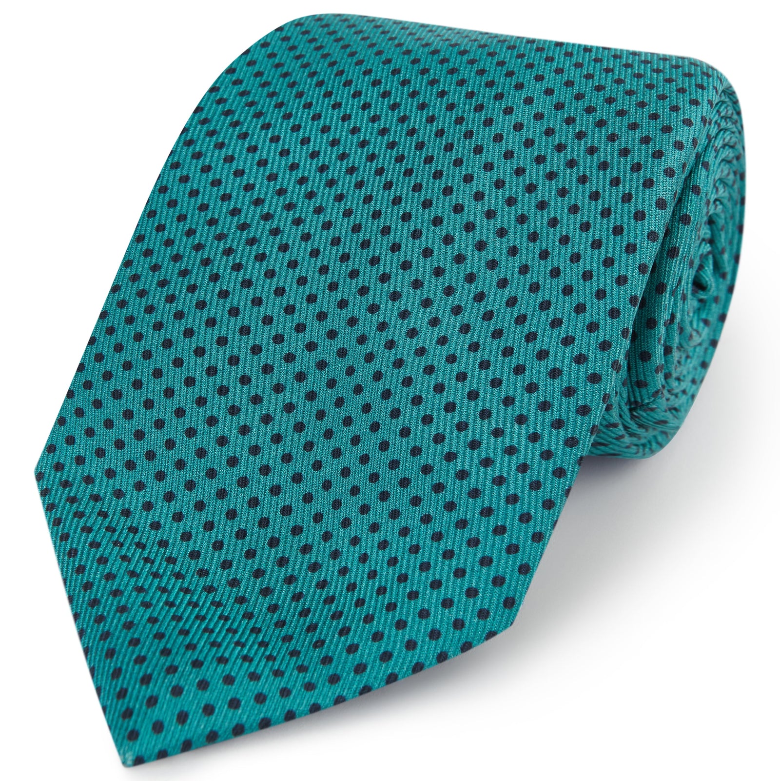 Teal Navy Spot Printed Silk Tie