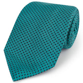 Teal Navy Spot Printed Silk Tie