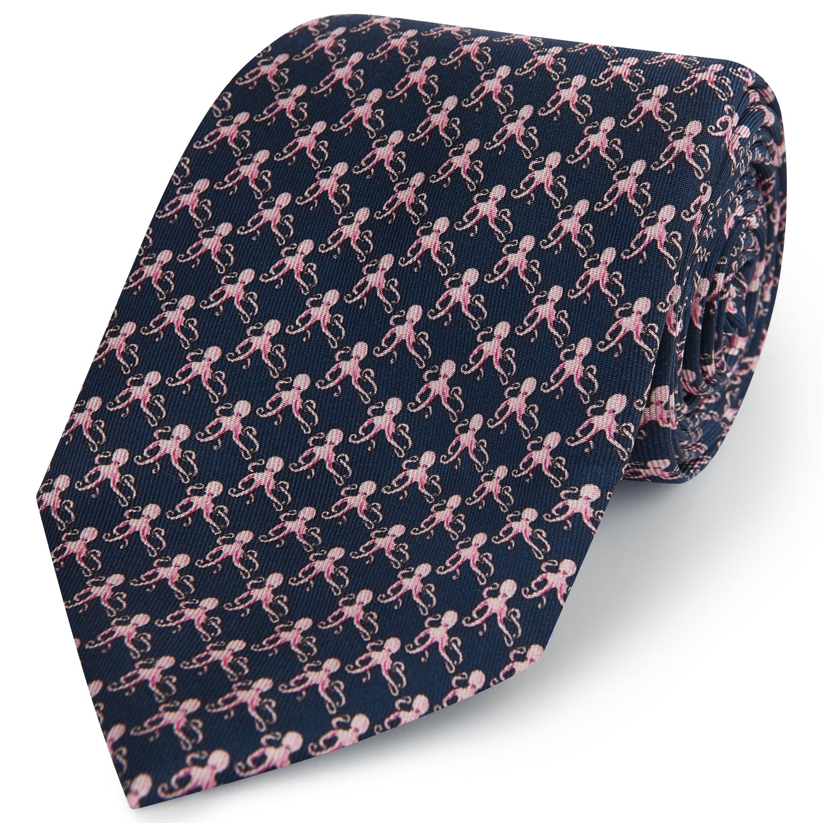 Navy Pink Octopus Printed Silk Tie