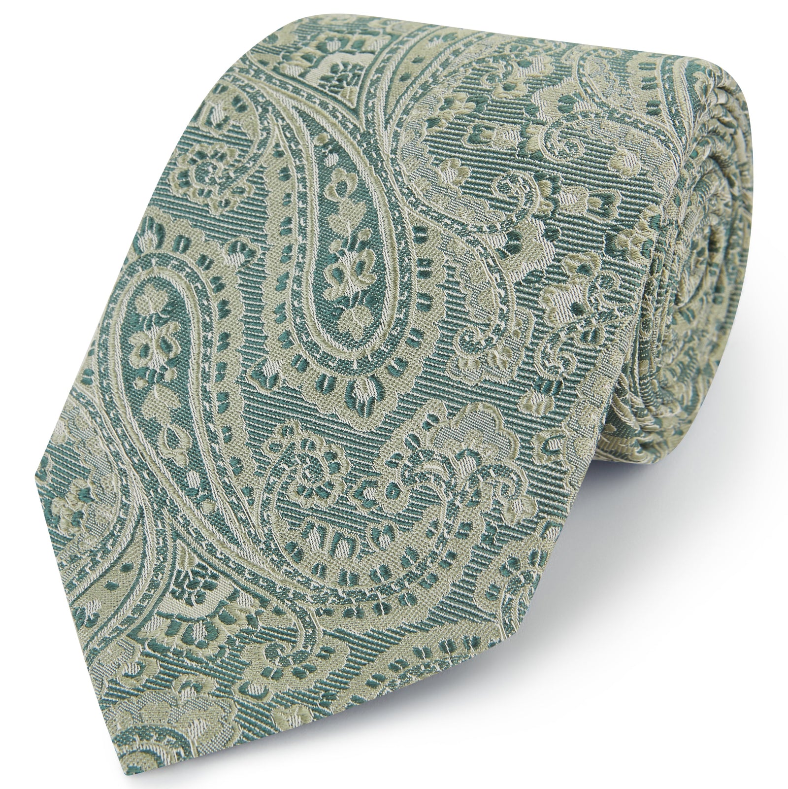 Sage Green Large Paisley Woven Silk Tie