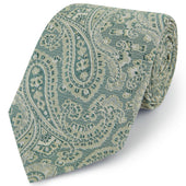 Sage Green Large Paisley Woven Silk Tie