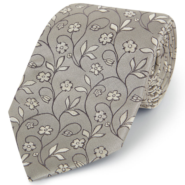 Grey Climbing Floral Woven Silk Tie