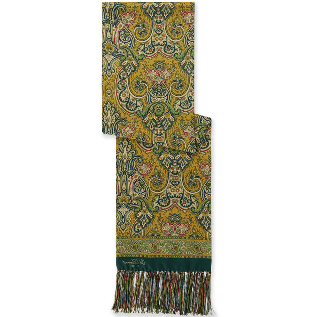 Ochre and Green Large Paisley Madder Silk Scarf