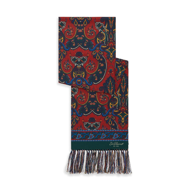 Red and Green Large Paisley Madder Silk Scarf