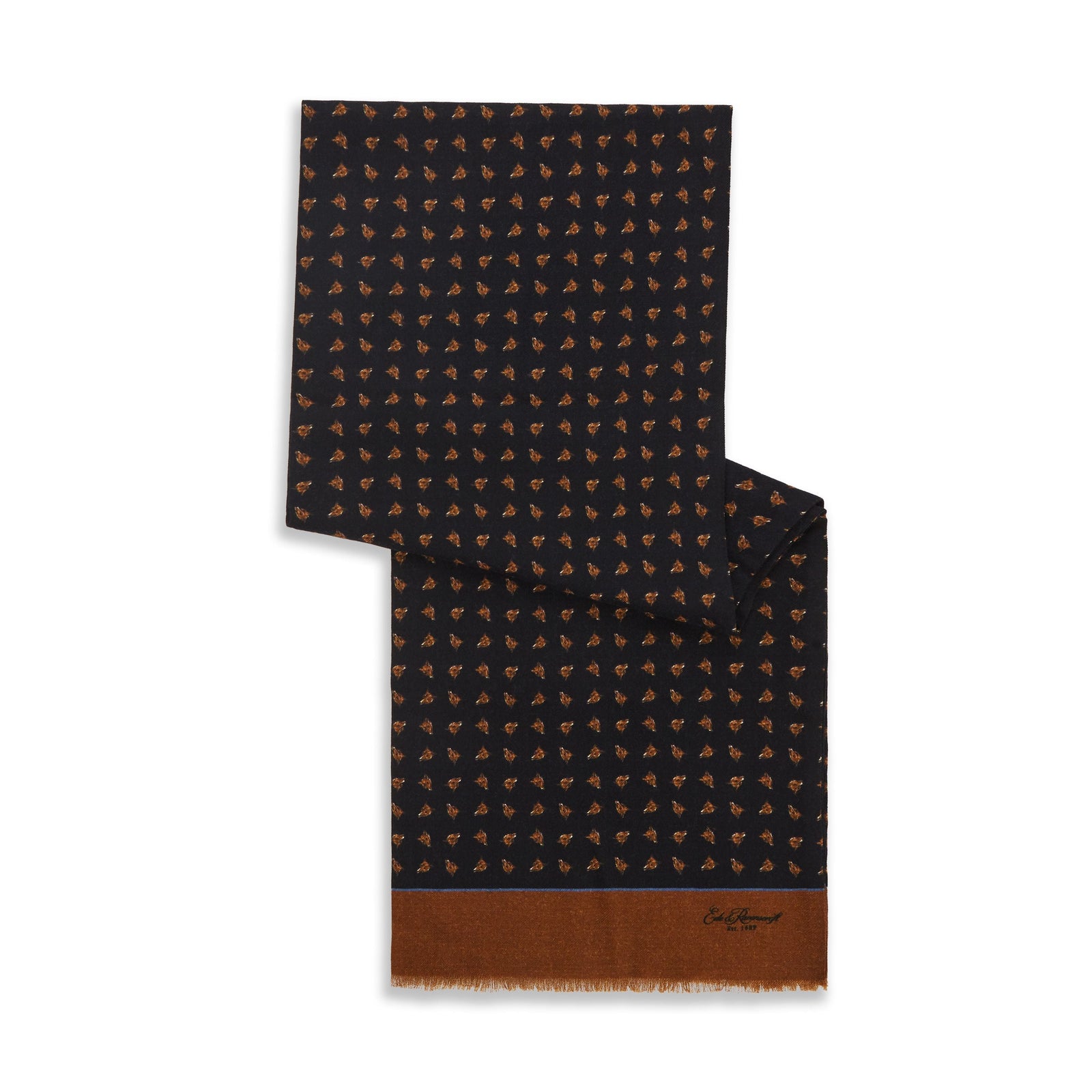And Brown Fox Print Flannel Wool Scarf