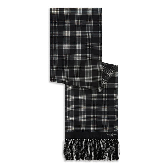 BLACK IVORY TARTAN SILK SCARF