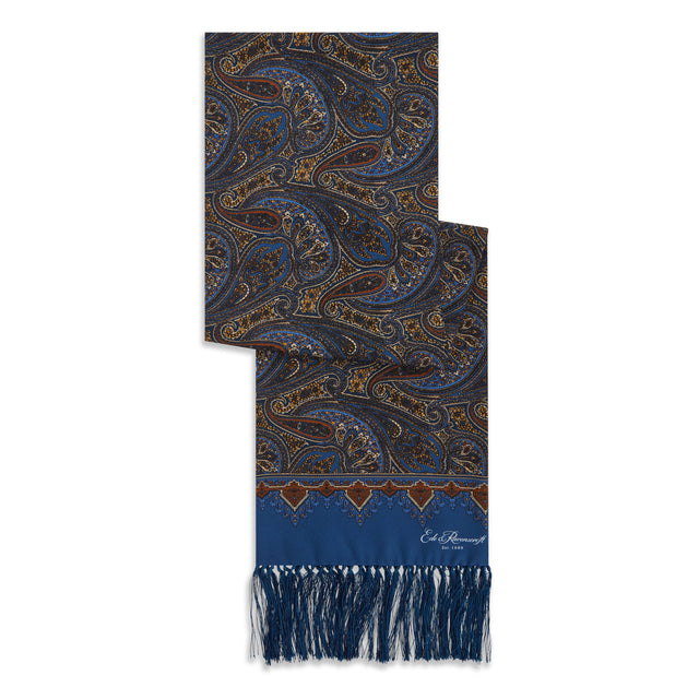 Blue Ochre Paisley Madder Silk Scarf