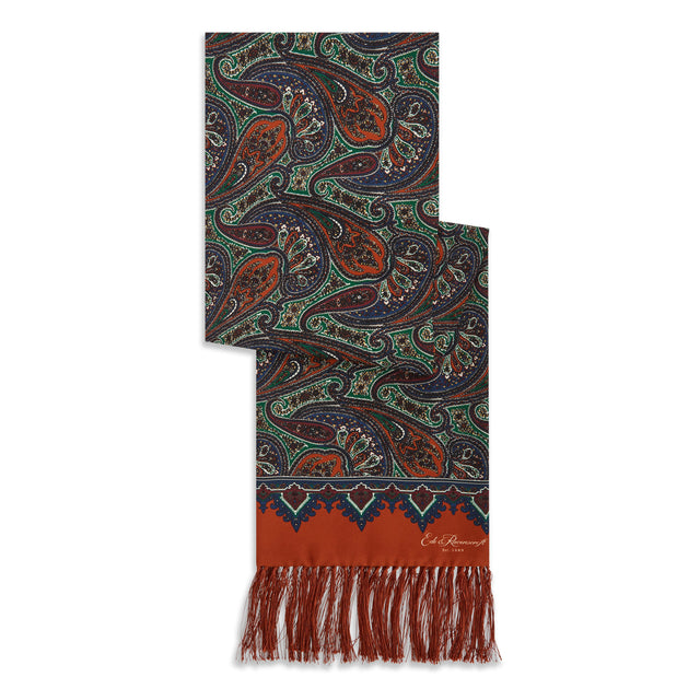 Burgundy Blue Paisley Madder Silk Scarf