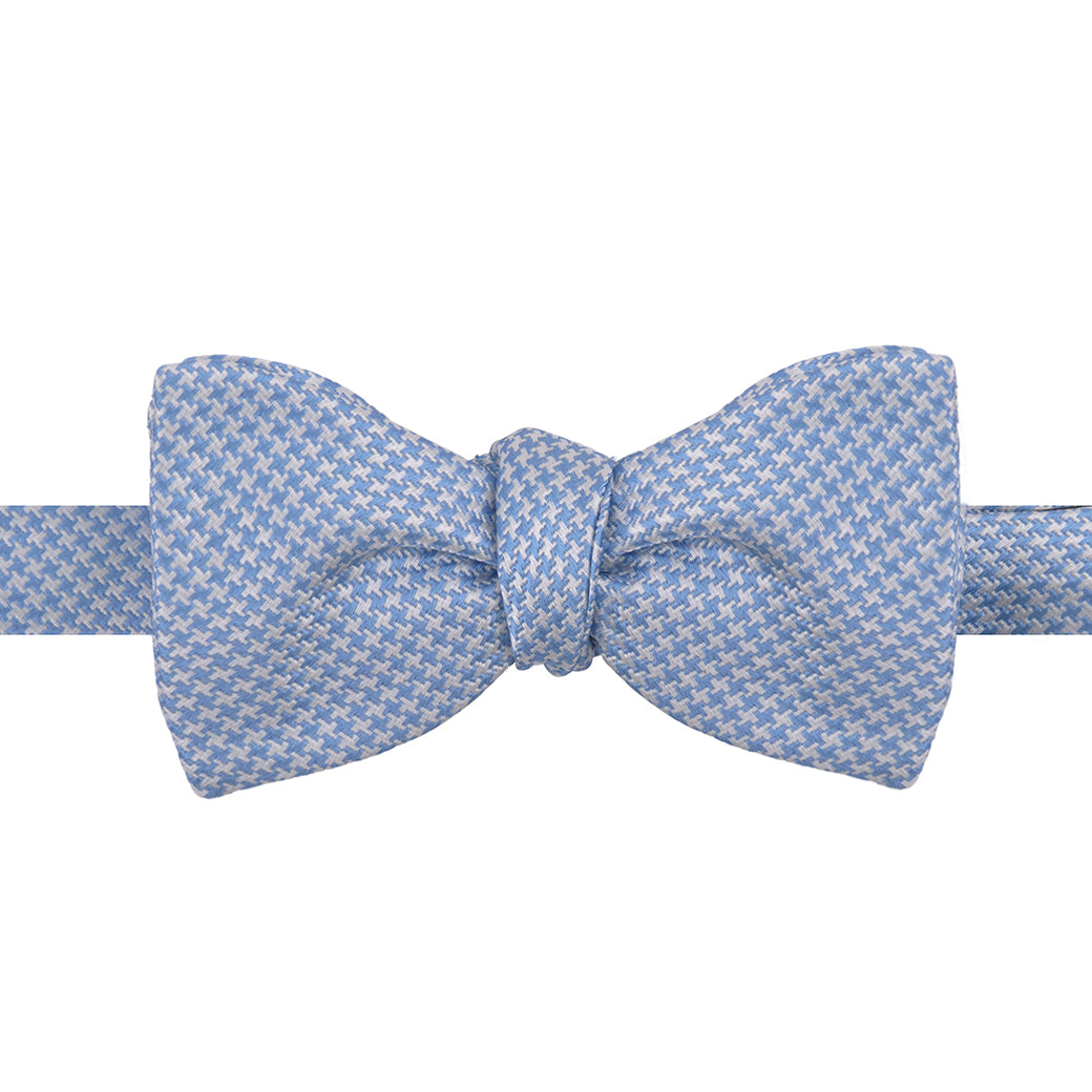 Blue and White Houndstooth Silk Bow Tie