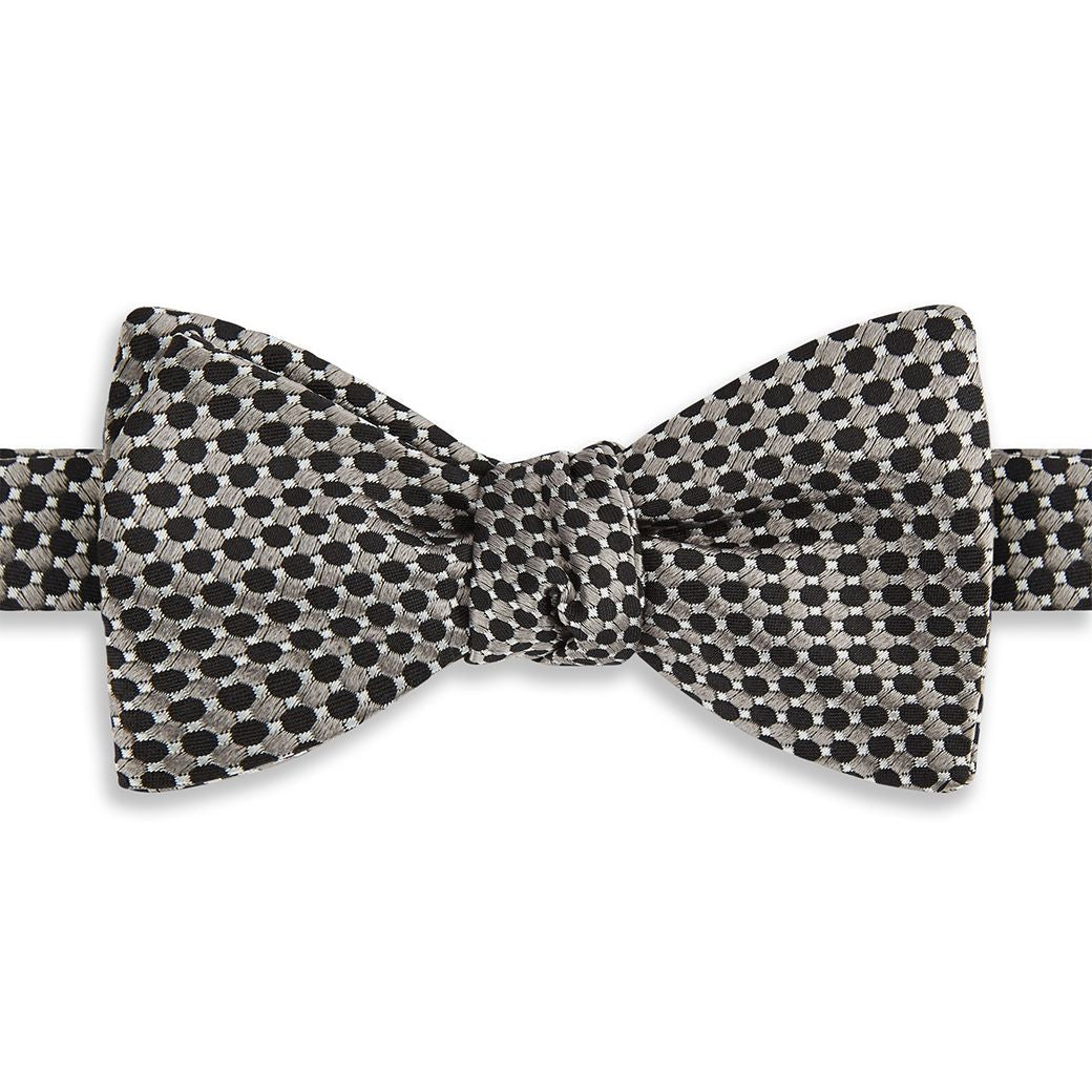 Black and Grey Geo Circle Woven Silk Bow Tie
