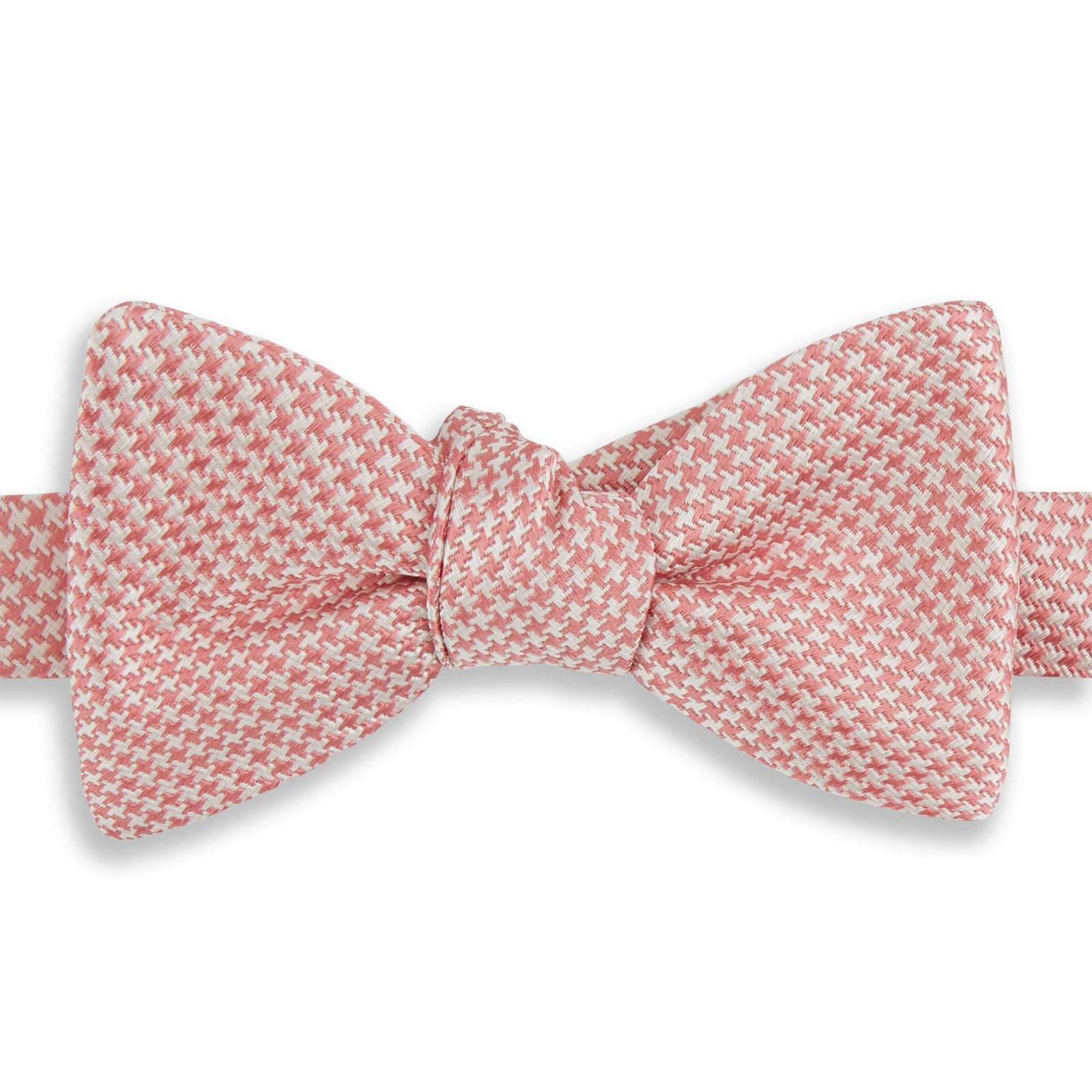 Pink and White Houndstooth Micro Silk Bow Tie