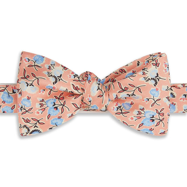 Pink and Blue Climbing Floral Printed Silk Tie