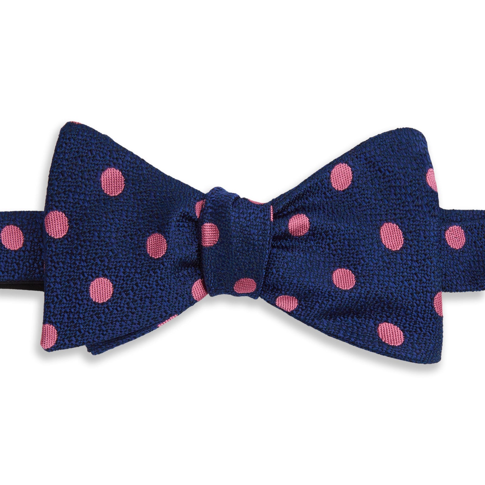 Navy and Pink Polka Dot Textured Silk Bow Tie