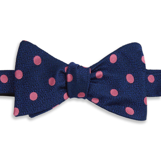 Navy and Pink Polka Dot Textured Silk Bow Tie