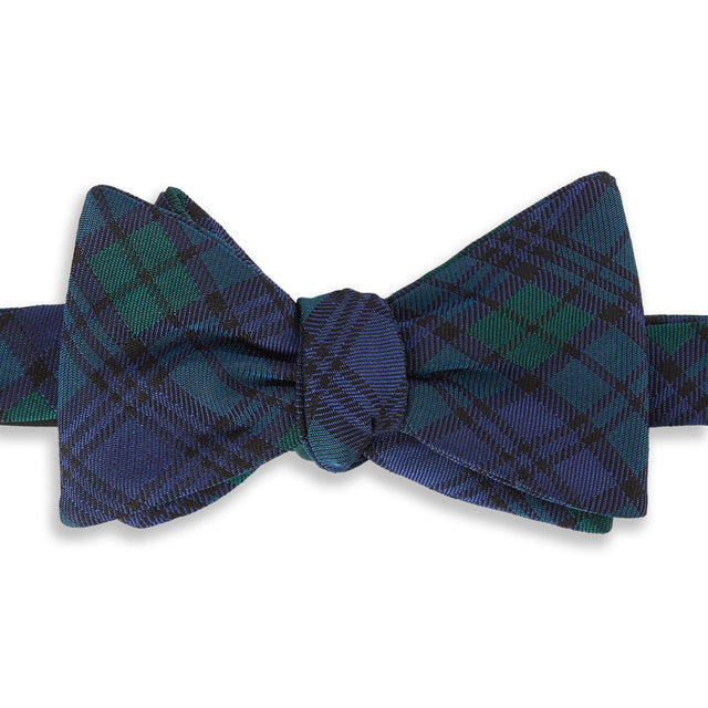 Navy and Green Check Woven Silk Bow Tie
