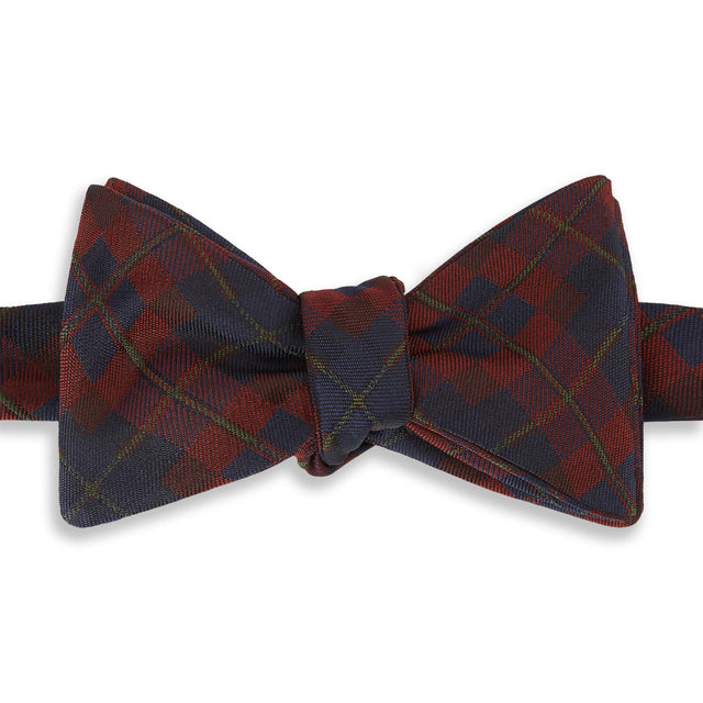 Navy and Red Check Grid Woven Silk Bow Tie