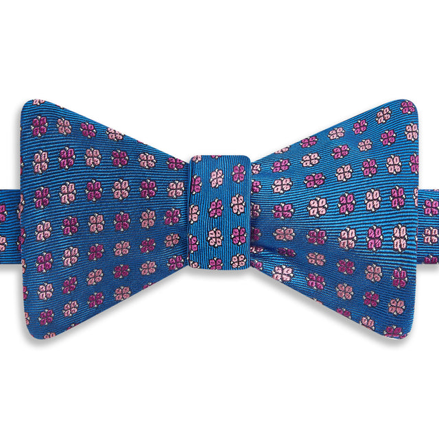 Pink Flower Twill Woven Silk Self Bow Tie
