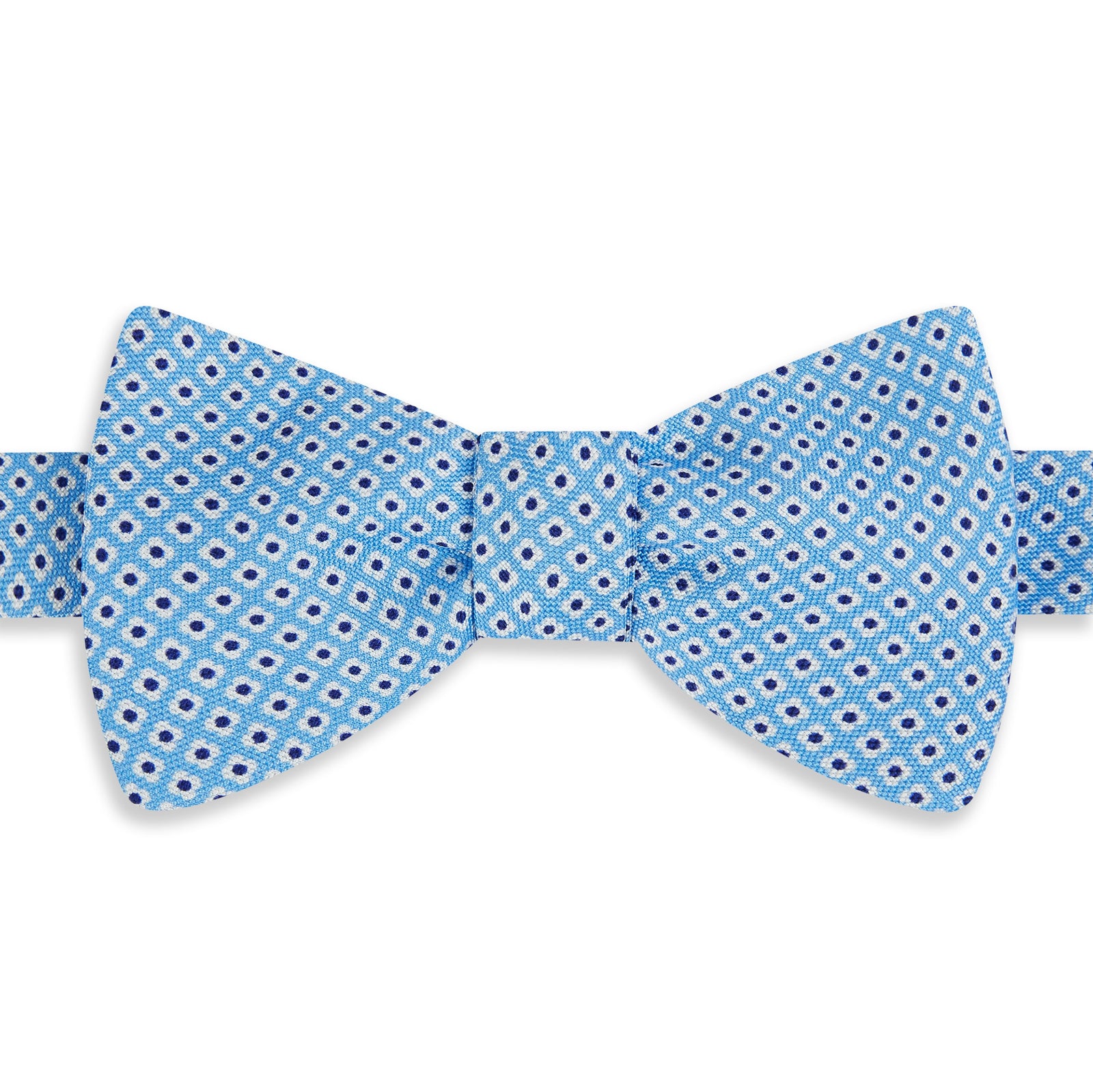 Blue Flower Geometric Printed Silk Self Bow Tie