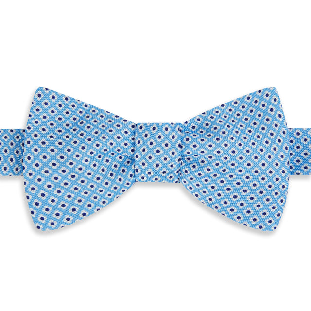 Blue Flower Geometric Printed Silk Self Bow Tie