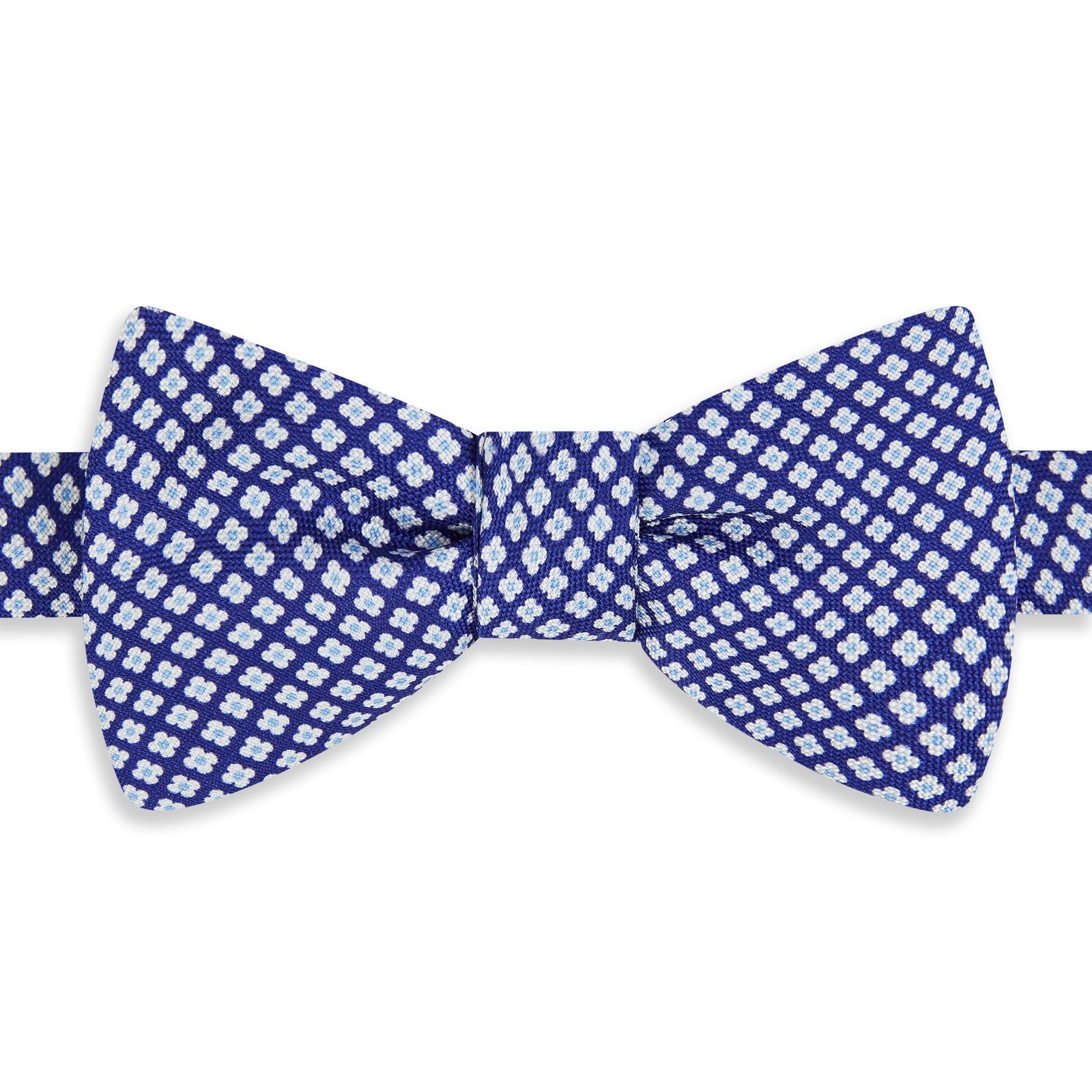 Navy Flower Geometric Printed Silk Self Bow Tie