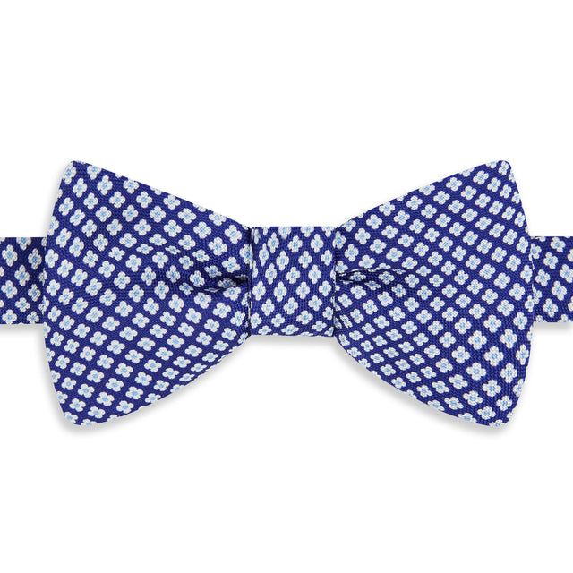Navy Flower Geometric Printed Silk Self Bow Tie
