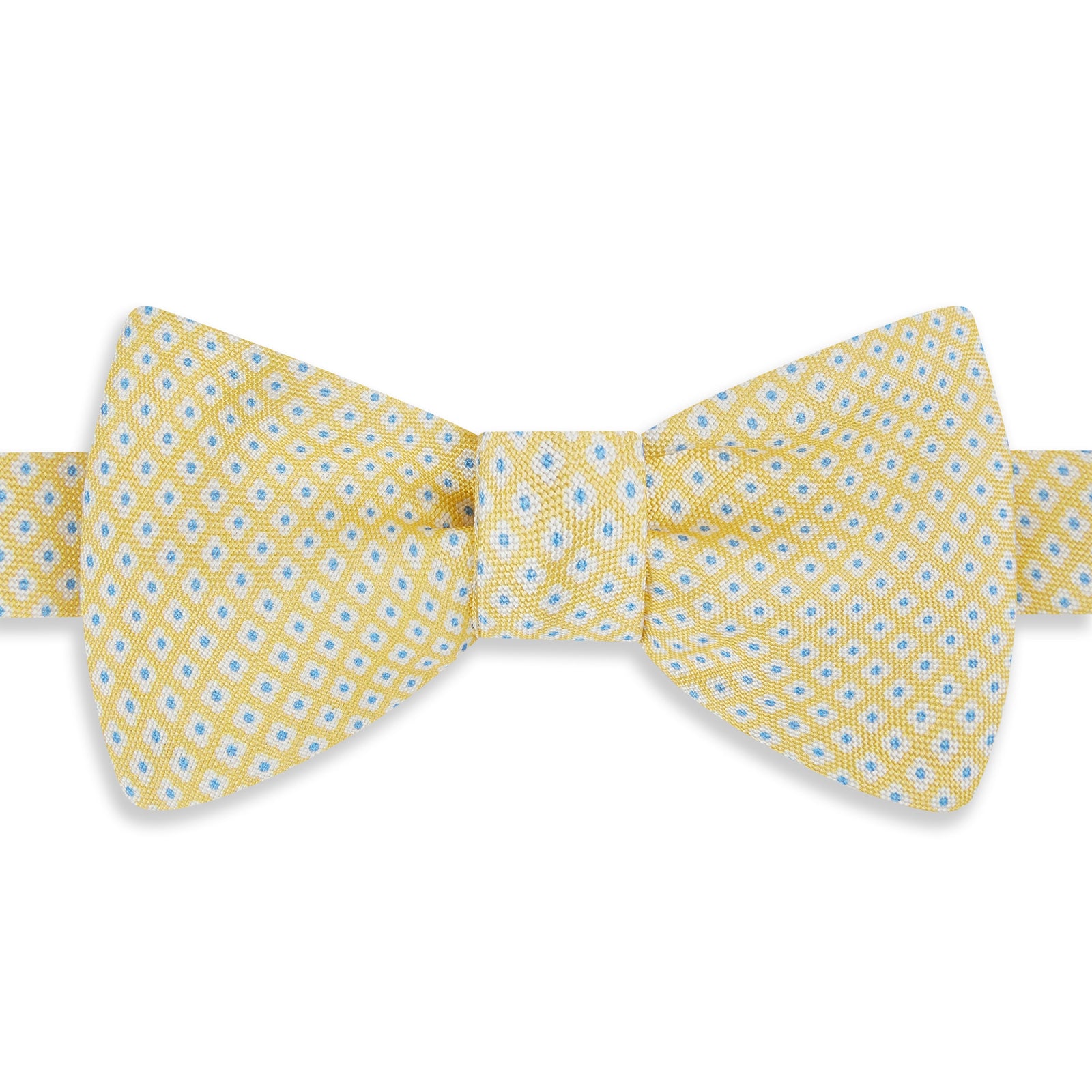 Yellow Flower Geometric Printed Silk Self Bow Tie
