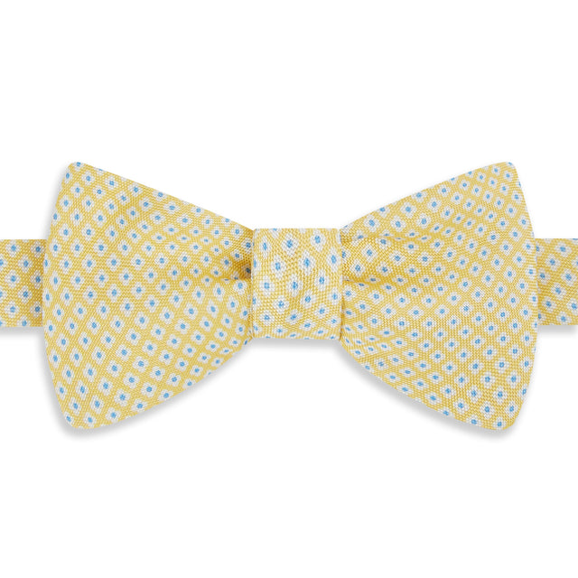 Yellow Flower Geometric Printed Silk Self Bow Tie