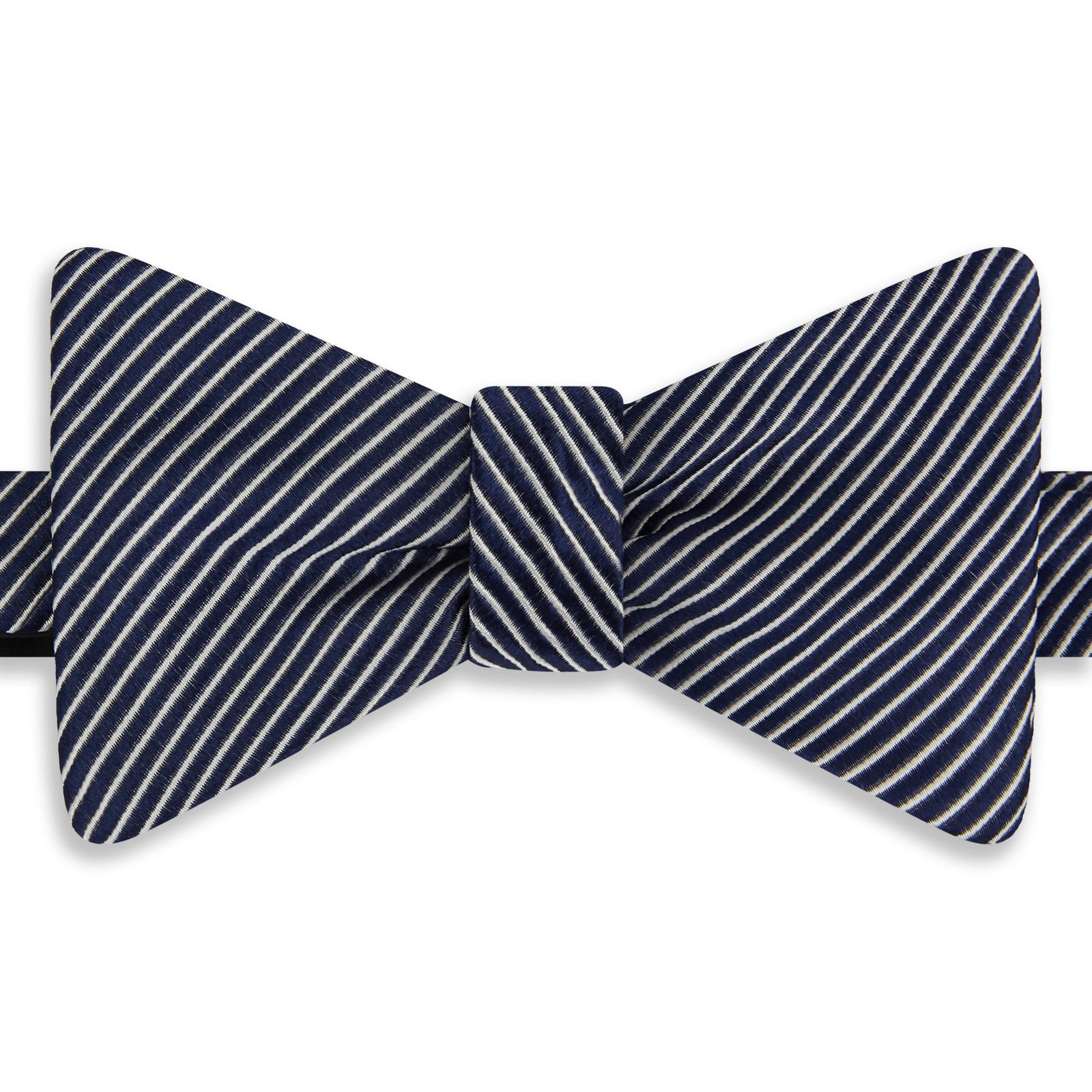 Blue Pinstripe Sateen Woven Silk Self Bow Tie