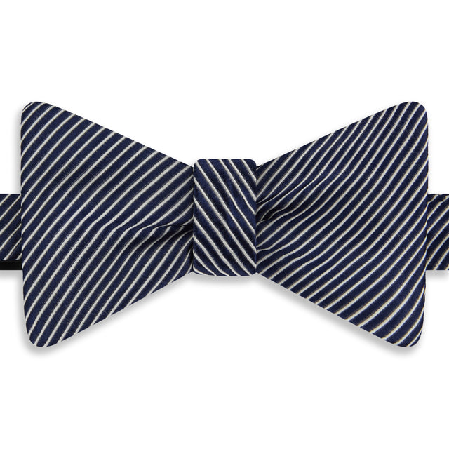 Blue Pinstripe Sateen Woven Silk Self Bow Tie