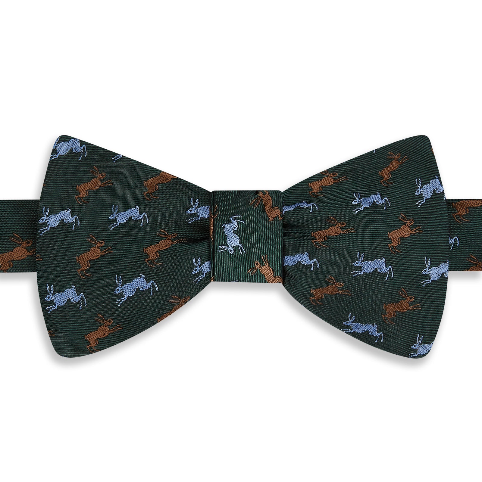 Green Chasing Hare Woven Silk Bow Tie