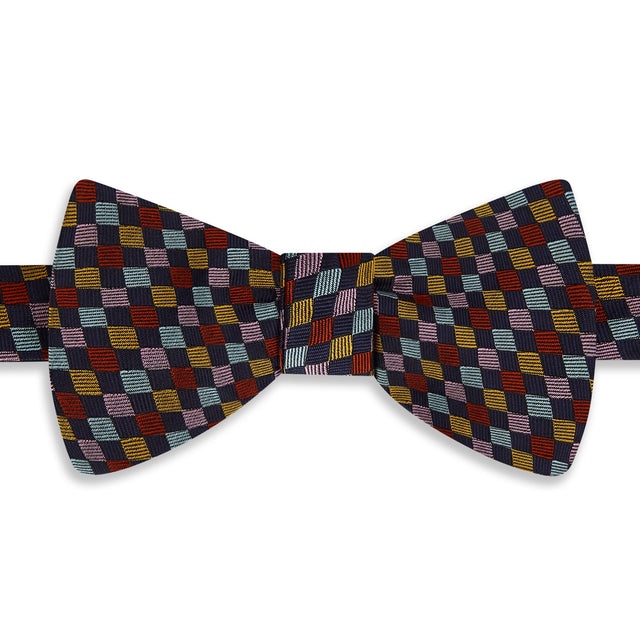 Navy Harlequin Woven Silk Bow Tie