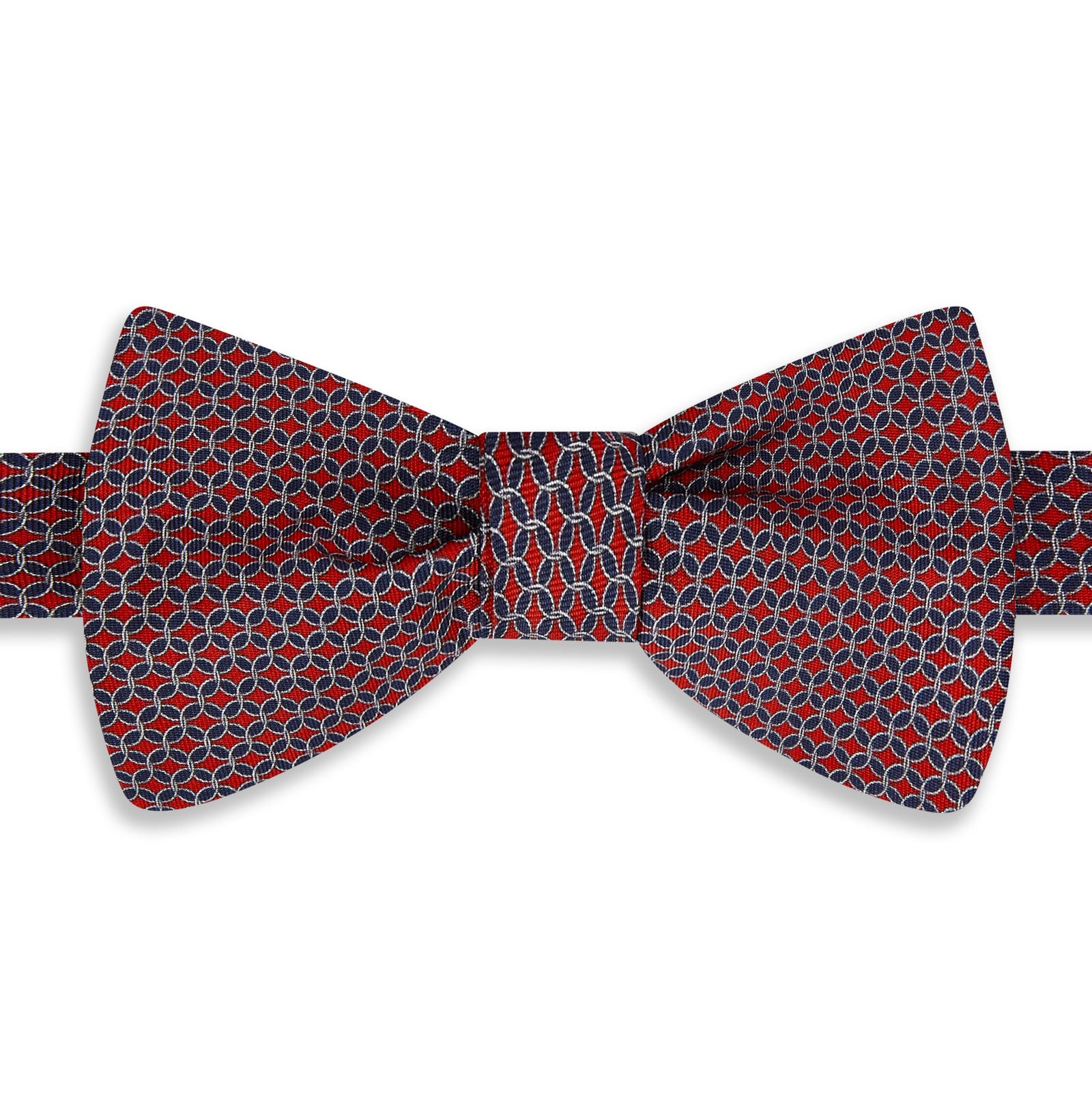 Red Navy Circle Chain Geometric Printed Silk Bow Tie