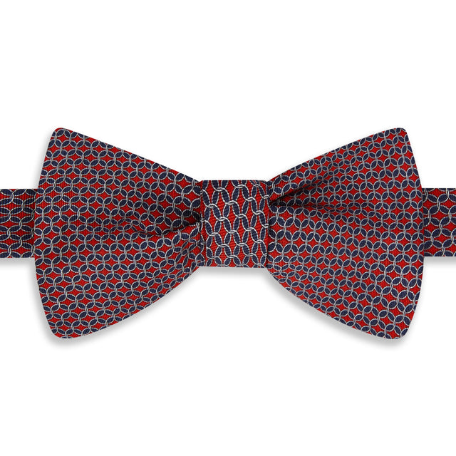 Red Navy Circle Chain Geometric Printed Silk Bow Tie