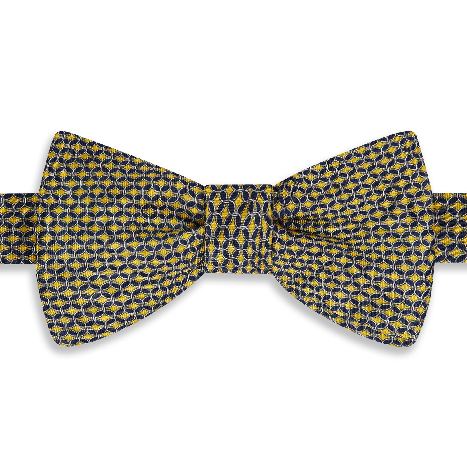 Yellow Navy Circle Chain Geometric Printed Silk Bow Tie