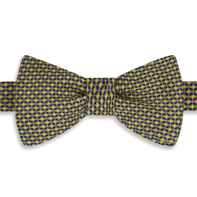 Yellow Navy Circle Chain Geometric Printed Silk Bow Tie
