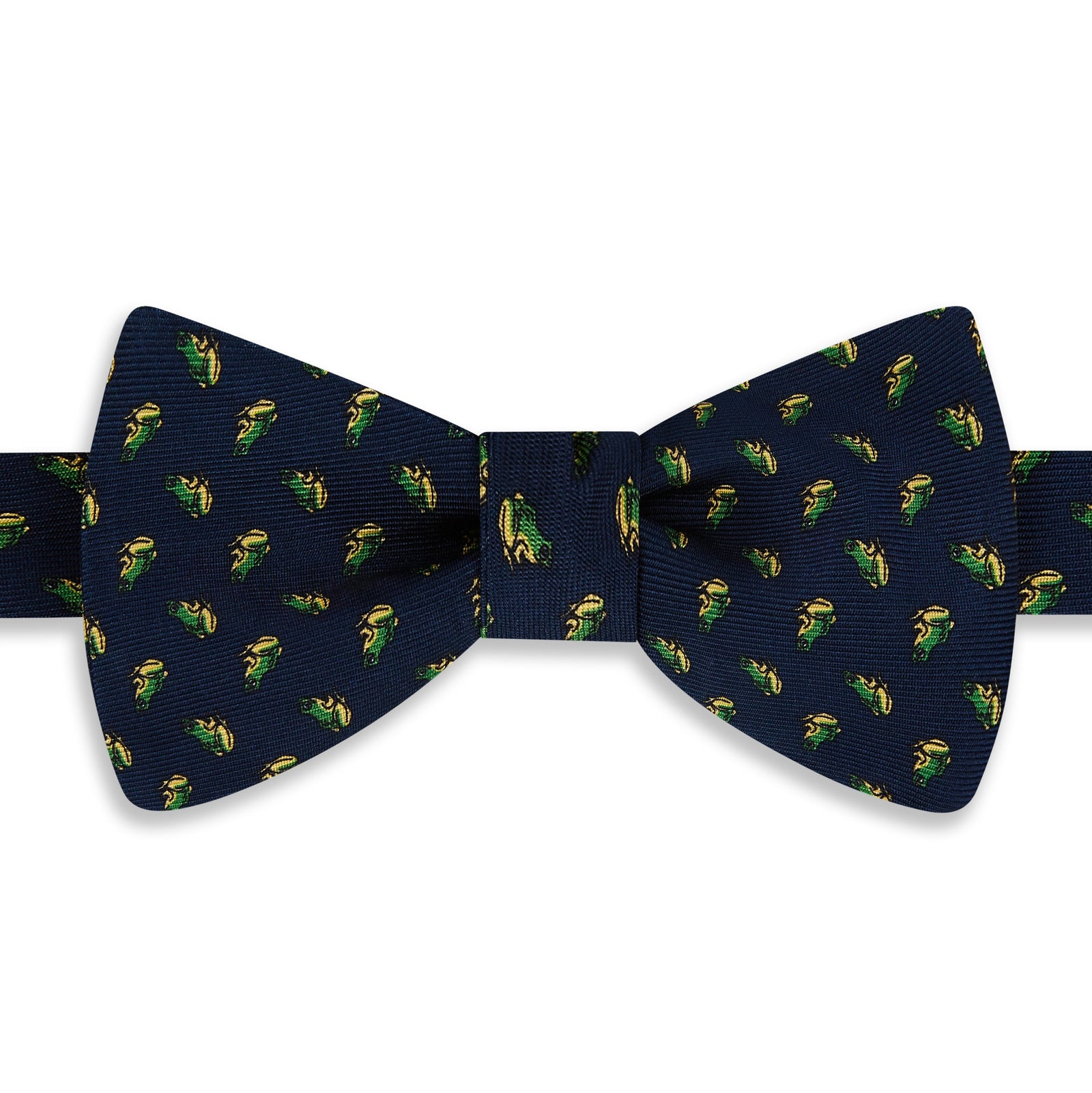 Navy Green Micro Frog Motif Printed Silk Bow Tie