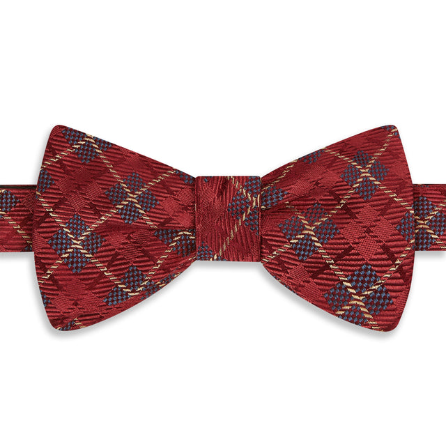 Burgundy Square Check Woven Bow Tie