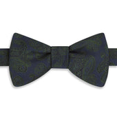 Navy Green Paisley Woven Silk Bow Tie