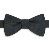 Navy Green Paisley Woven Silk Bow Tie