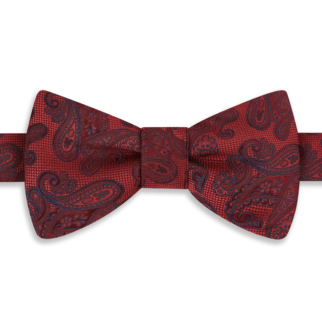 Red Paisley Woven Silk Bow Tie
